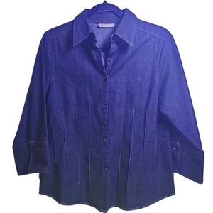 MARSH LANDING by Amanda Smith  Denim Shirt with Pleated Front / Back Dark Wash